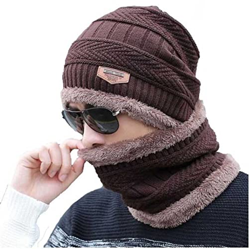 Winter Cap & Neck Scarf Set – 2-Piece Thick Fleece-Lined Woolen Beanie and Scarf for Ultimate Warmth