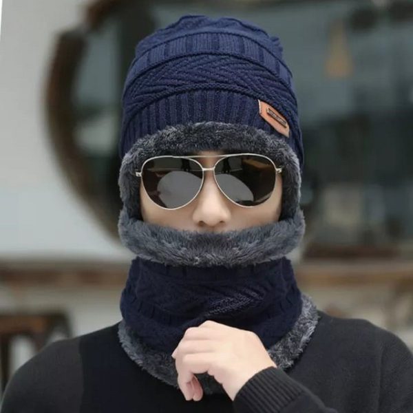 Winter Cap & Neck Scarf Set – 2-Piece Thick Fleece-Lined Woolen Beanie and Scarf for Ultimate Warmth